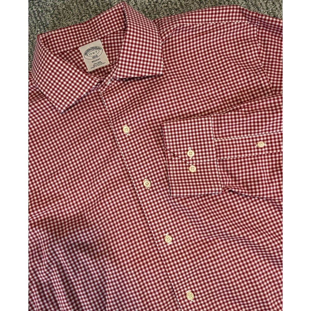 Brooks Brothers Men's Button Down Red White Gingham Check Shirt XL (17- 6/7)